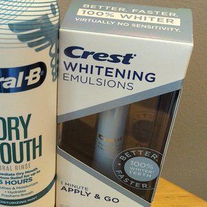 Crest Whitening Emulsions .35 oz (10g) Bonus Oral-B dry mouth oral rinse 16 oz